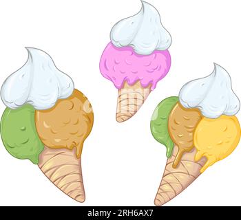 Collection ice cream cones . vector illustration Stock Vector