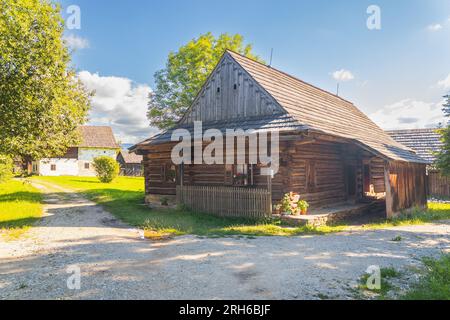 timbered house - traditional wooden house at Museum of the Slovak Village, Martin, Slovakia Stock Photo