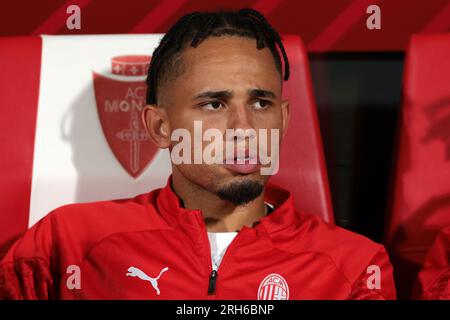 Monza, Italy, 8th August 2023. Noah Okafor of AC Milan looks on from the bench prior to the Trofeo Silvio Berlusconi match at U-Power Stadium, Monza. Picture credit should read: Jonathan Moscrop / Sportimage Stock Photo