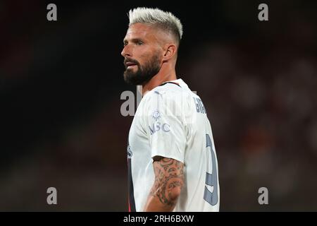 Monza, Italy, 8th August 2023. Olivier Giroud of AC Milan during the Trofeo Silvio Berlusconi match at U-Power Stadium, Monza. Picture credit should read: Jonathan Moscrop / Sportimage Stock Photo