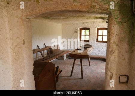 Noszvaj cave dwellings, artificial caves carved in soft rhyolite tuff, Noszvaj, near Eger, Hungary Stock Photo