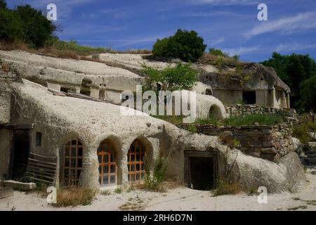 Noszvaj cave dwellings, artificial caves carved in soft rhyolite tuff, Noszvaj, near Eger, Hungary Stock Photo