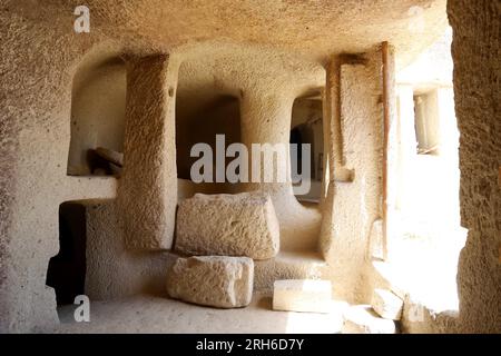 Noszvaj cave dwellings, artificial caves carved in soft rhyolite tuff, Noszvaj, near Eger, Hungary Stock Photo