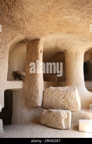 Noszvaj cave dwellings, artificial caves carved in soft rhyolite tuff, Noszvaj, near Eger, Hungary Stock Photo