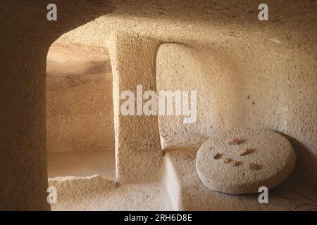 Noszvaj cave dwellings, artificial caves carved in soft rhyolite tuff, Noszvaj, near Eger, Hungary Stock Photo