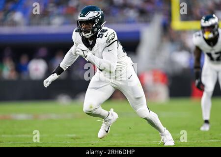 PHILADELPHIA, PA - JUNE 08: Philadelphia Eagles linebacker Kyron Johnson  (58) warms up during OTA offseason workouts on June 8, 2022 at Novacare  Complex in Philadelphia, PA (Photo by John Jones/Icon Sportswire) (