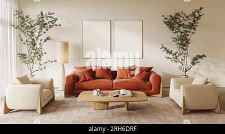 Premium Photo  Interior of comfy and bright living room in classic style.  3d rendering.