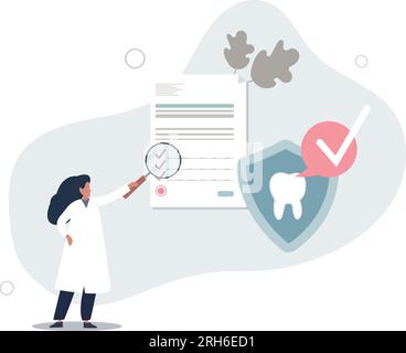 Dental insurance for tooth procedure bill cost coverage.Stomatology hygiene and care document with diagnosis and price form .flat vector illustration. Stock Vector