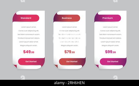 Modern gradient pricing comparison table template for user interface Stock Vector