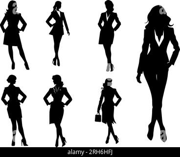 Vector illustration of a seven businesswomen silhouettes. Stock Vector