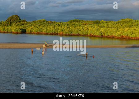 Viti Levu, Fiji: 29 May 2023: People fishing in the mangroves, Port Denarau, near Nadi, Viti Levu, Fiji Islands, South Pacific Stock Photo