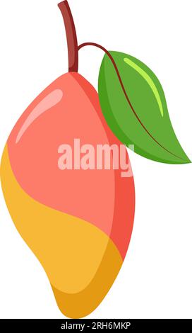 Funny cartoon mango. Cute fruit. Vector food illustration isolated on white background. Stock Vector