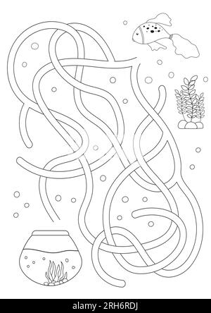 Circle maze. Game for kids. Fish. Puzzle for children. Round labyrinth ...