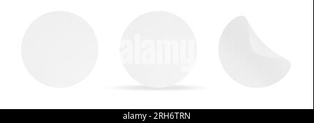 Textured Paper Stickers. White Round Adhesive Tags. Blank Labels templates of price tags. Empty mockup paper circles Stock Photo