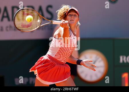 Russian tennis player Mirra Andreeva in action at the French Open 2024 ...