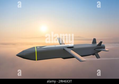Storm Shadow cruise missile flies in the sky - 3d rendering Stock Photo ...