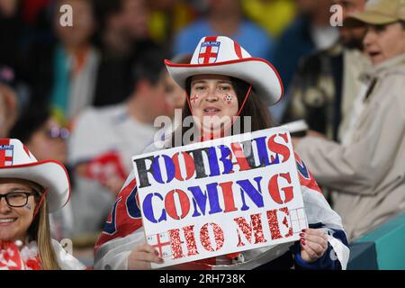 Sydney, NSW, Australia. 12th Aug, 2023. England fans pose for a photograph prior to the start of the during the FIFA Women's World Cup 2023 quarterfinal between the England and Colombia at Stadium Sydney Australian England 2 1 Colombia (Credit Image: © Danish Ravi/ZUMA Press Wire) EDITORIAL USAGE ONLY! Not for Commercial USAGE! Stock Photo