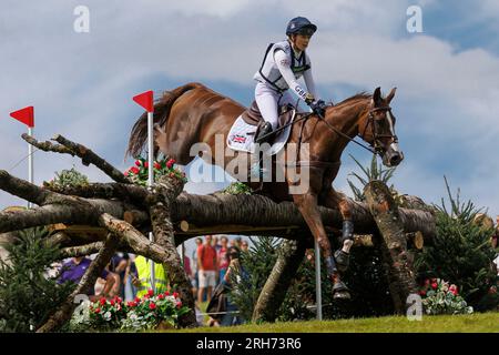Le Pin Au Haras, France. 12th Aug, 2023. Yasmin INGHAM (GBR) BANZAI DU LOIR competes during the cross-country event and took the 25 th rank at this event, at the FEI Eventing European Championship 2023, Equestrian CH-EU-CCI4-L event on August 12, 2023 at Haras du Pin in Le Pin-au-Haras, France - Photo Stephane Allaman/DPPI Credit: DPPI Media/Alamy Live News Stock Photo