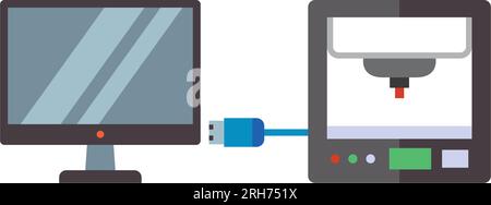 3d printer connected to computer icon Stock Vector