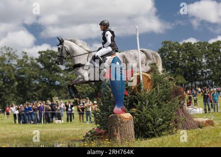 Malin HANSEN-HOTOPP (GER) CARLITOS QUIDDITCH K competes during the cross-country event and took the 20 th rank at this event, at the FEI Eventing European Championship 2023, Equestrian CH-EU-CCI4-L event on August 12, 2023 at Haras du Pin in Le Pin-au-Haras, France Stock Photo