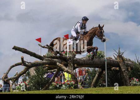 Yasmin INGHAM (GBR) BANZAI DU LOIR competes during the cross-country event and took the 25 th rank at this event, at the FEI Eventing European Championship 2023, Equestrian CH-EU-CCI4-L event on August 12, 2023 at Haras du Pin in Le Pin-au-Haras, France Stock Photo