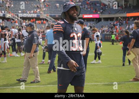 Chicago Bears cornerback Jaylon Johnson (33) defends during the second half  of an NFL football game against the New England Patriots, Monday, Oct. 24,  2022, in Foxborough, Mass. (AP Photo/Stew Milne Stock