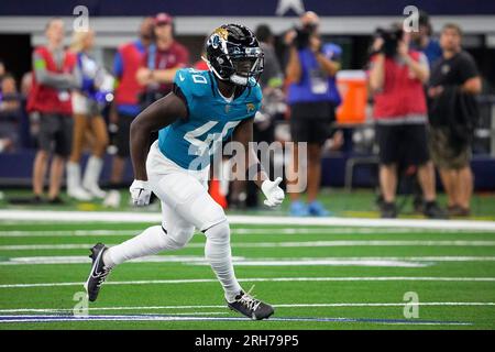 Jacksonville Jaguars cornerback Erick Hallett (40) pursues a play on  defense against the Detroit Lions during an NFL pre-season football game,  Saturday, Aug. 19, 2023, in Detroit. (AP Photo/Rick Osentoski Stock Photo 