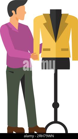 Male designer showing jacket icon Stock Vector
