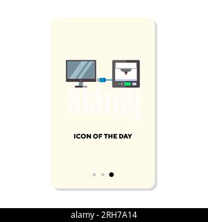 3D digital printer connected to computer thin flat icon Stock Vector