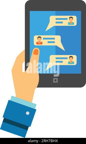 Hand holding touchpad with bot chat icon Stock Vector
