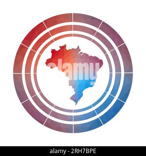 Brazil badge. Bright gradient logo of country in low poly style. Multicolored Brazil rounded sign with map in geometric style for your infographics. Stock Vector