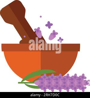 Pestle grinding flowers in mortar icon Stock Vector