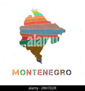 Montenegro map design. Shape of the country with beautiful geometric waves and grunge texture. Amazing vector illustration. Stock Vector