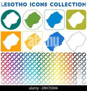 Lesotho icons collection. Bright colorful trendy map icons. Modern Lesotho badge with country map. Vector illustration. Stock Vector