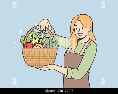 Seller woman in a farmer market Royalty Free Vector Image