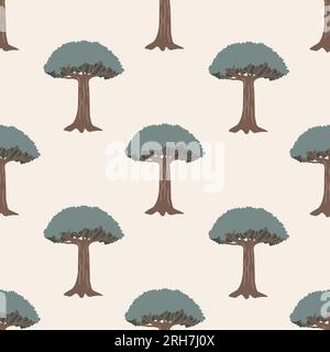 Dragon blood tree seamless pattern. Socotra island landscape background, vector illustration. Stock Vector