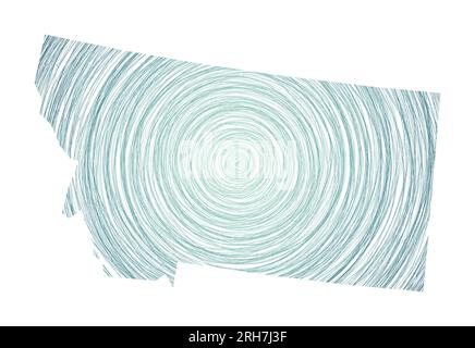 Montana map filled with concentric circles. Sketch style circles in shape of the US state. Vector Illustration. Stock Vector