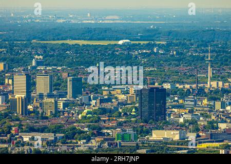 Aerial view, skyline city with city hall city of Essen and television tower, city center, Essen, Ruhr area, North Rhine-Westphalia, Germany Stock Photo