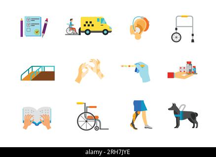 Disabled people icon set Stock Vector