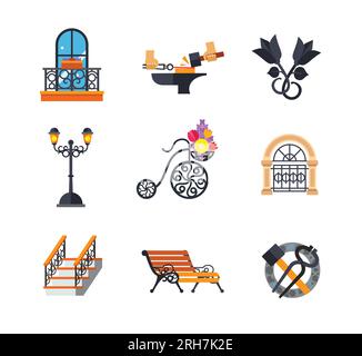 Forged work icon set Stock Vector