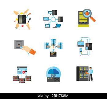 Data center icon set Stock Vector