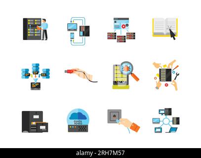 Data center concept icon set Stock Vector
