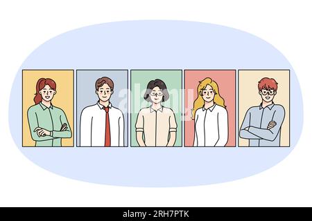 Portrait of diverse multiethnic employees or workers. Professional multiracial business group posing. Employment and recruitment. Vector illustration. Stock Vector
