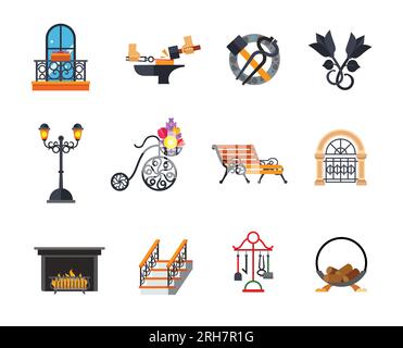 Iron works icon set Stock Vector