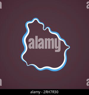 Outline map of Uruguay marked with ribbon in colors from the flag. Stock Vector