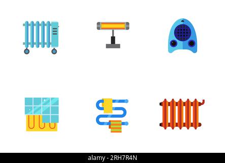 Heating system icon set Stock Vector