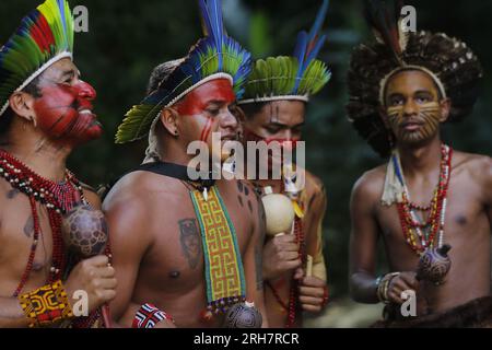 Brazilian indigenous men of Pataxó ethnic group celebrate International ...