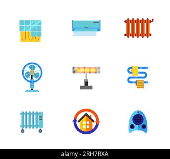 Heating cooling systems icon set Stock Vector