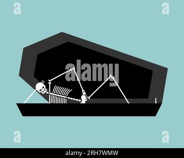 Skeleton is resting in coffin. Vector illustration Stock Vector