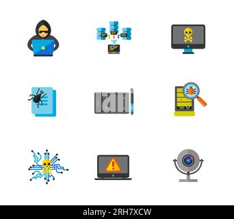 Hackers and data center icon set Stock Vector